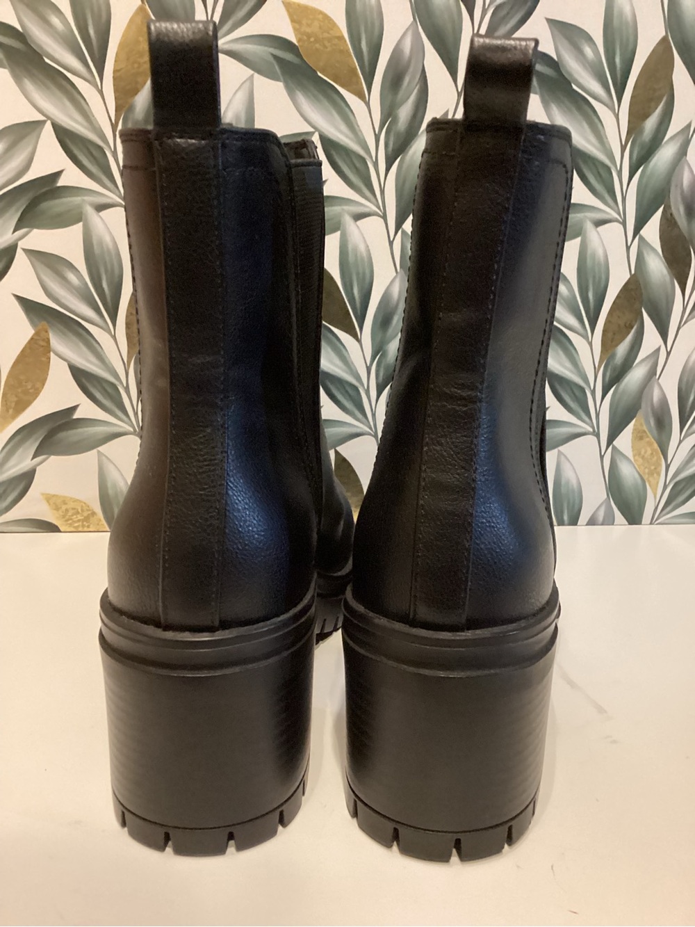 MIA Black Leather Chelsea Lug Heel Booties - Picture 3 of 7